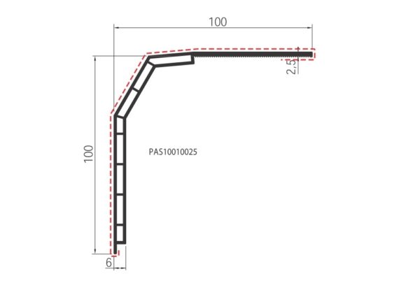 Cornière à pan coupé double paroi 100x100 épaisseur 2,5