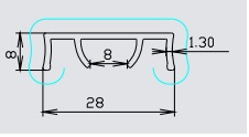 Obturateur aluminium pour barre et écharpe 28x8