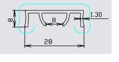 Obturateur aluminium pour barre et écharpe 28x8 chêne doré